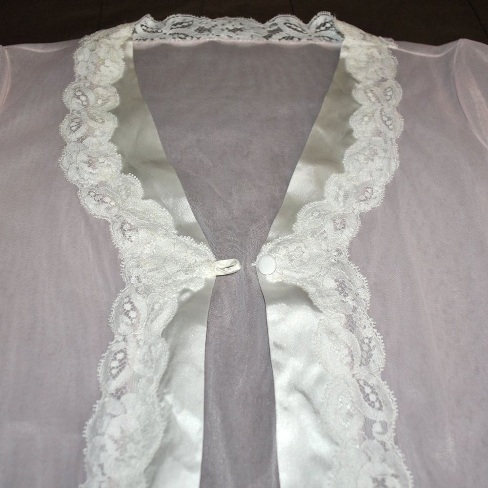 Vintage Sears Peignoir Set Size Small 32-34 Pink & White Short Nightie & Robe - Picture 10 of 15